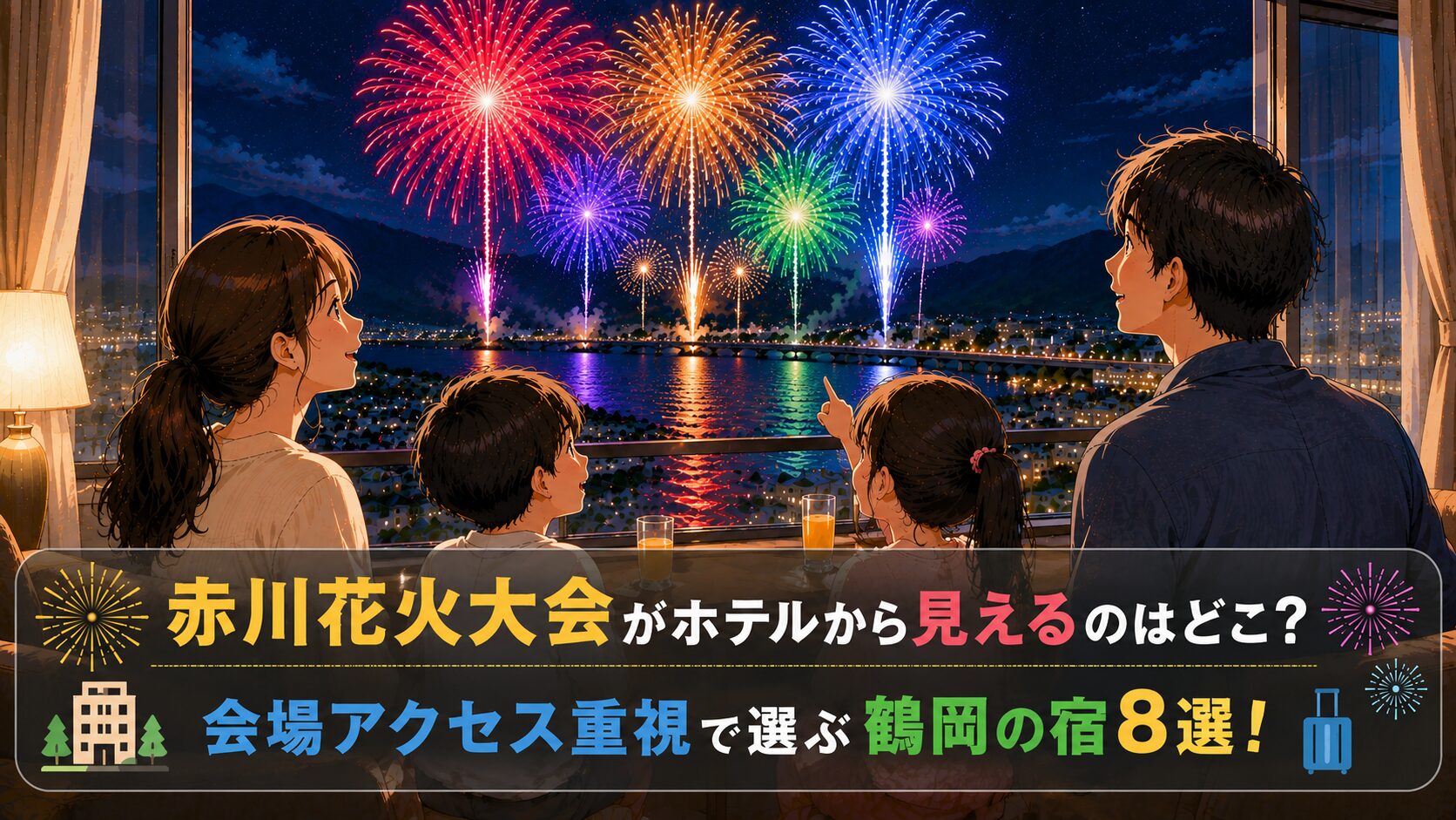 赤川花火大会がホテルから見えるのは？