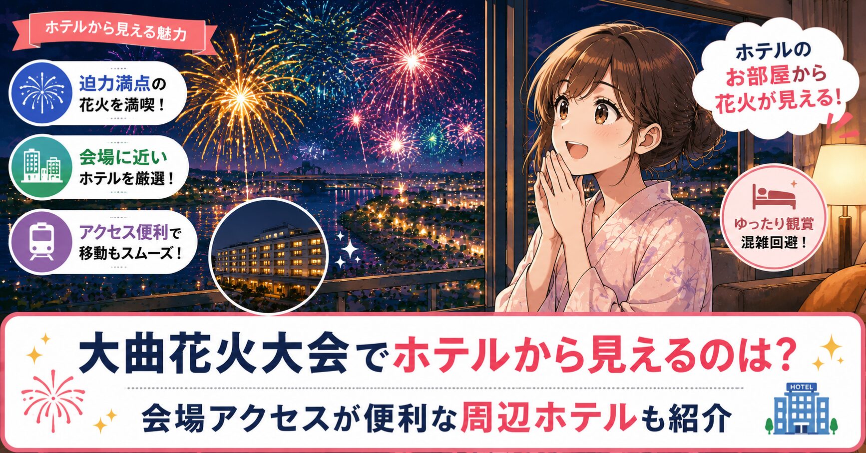 大曲花火大会でホテルから見えるのは？