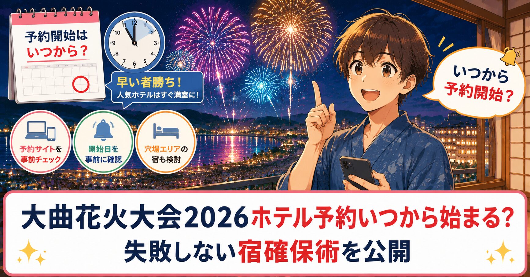 大曲花火大会2026ホテル予約いつから？